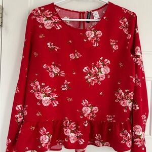 H&M Red Floral Peplum Blouse